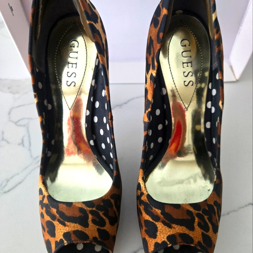 Guess Pumps/Heels Leopard & Polka Dot Print Open Toe 6.5